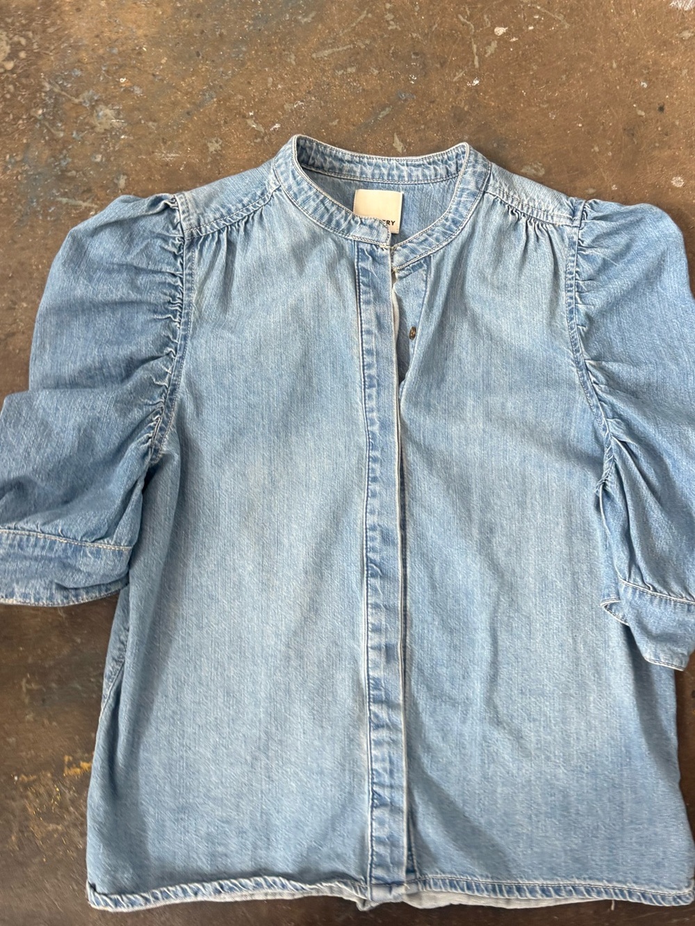 Light Wash Denim Puff-Sleeve Blouse